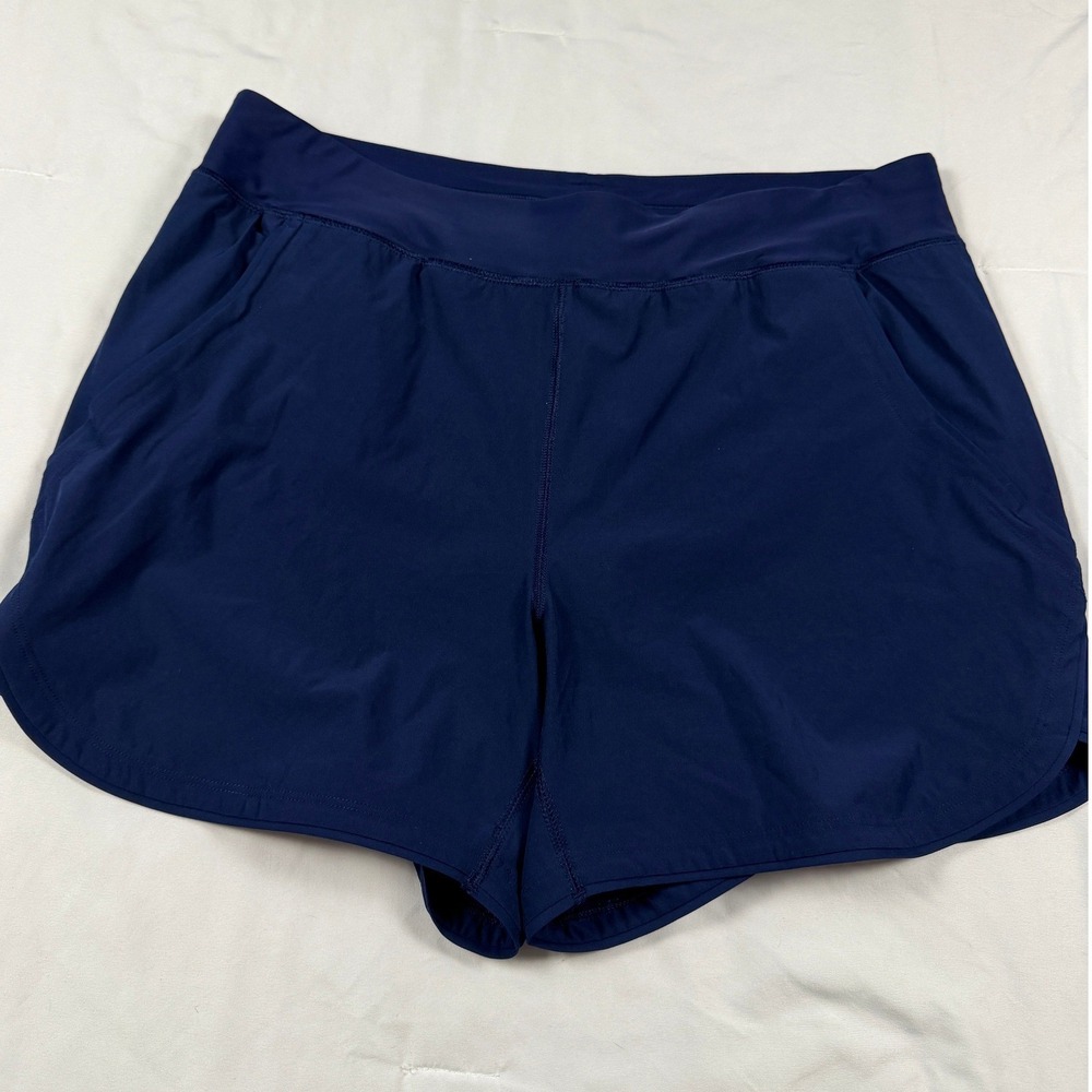 Lands End Womens Navy Blue Active Swim Shorts Pockets Size 16 RN 62830